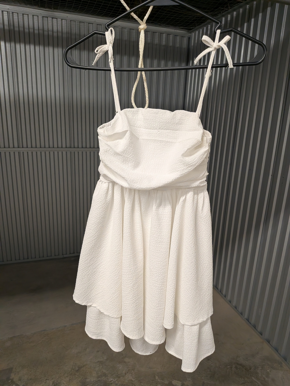 SHEIN White Textured Tie-Strap Sundress